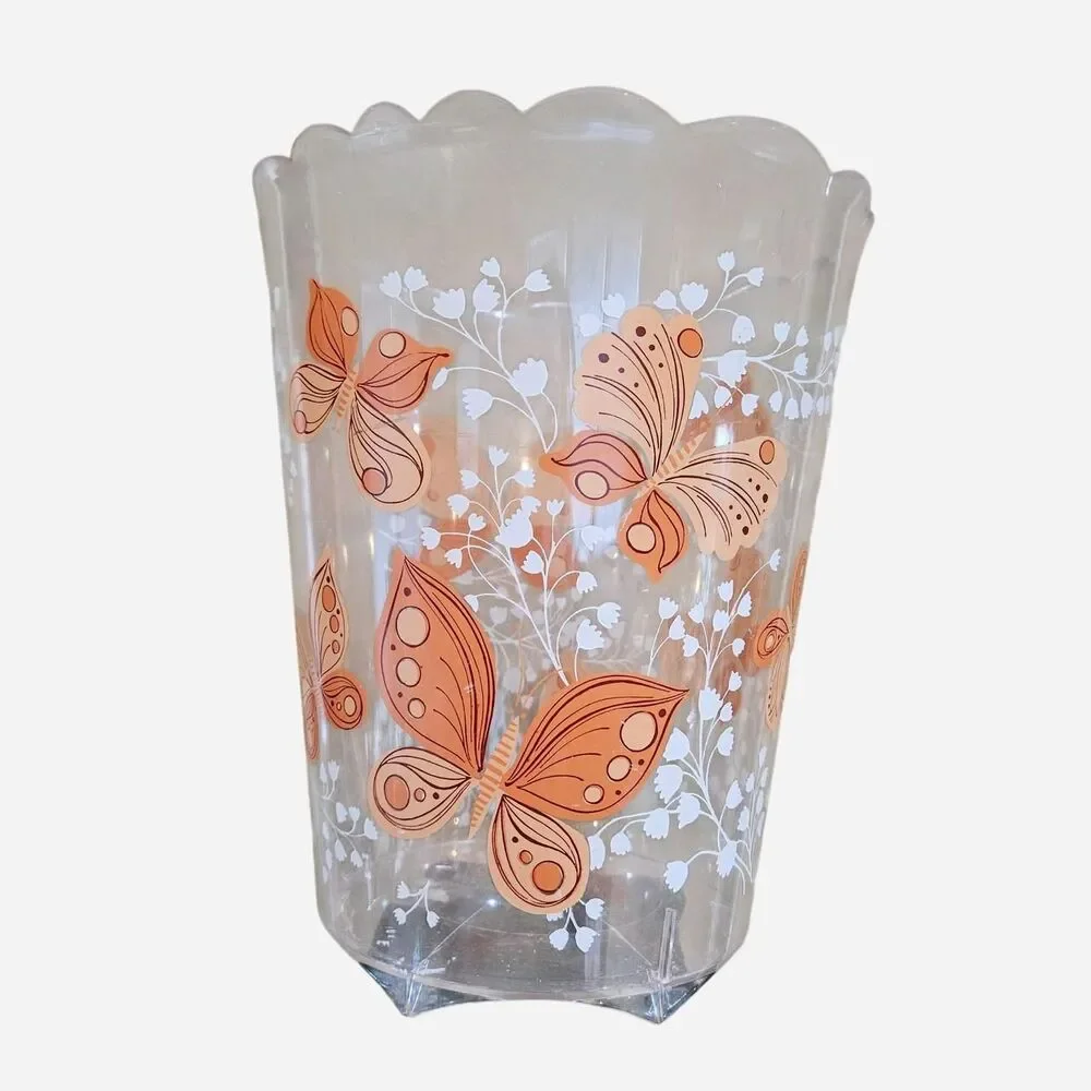 60s 70s mcm orange butterfly clear acrylic waste basket Wolff products